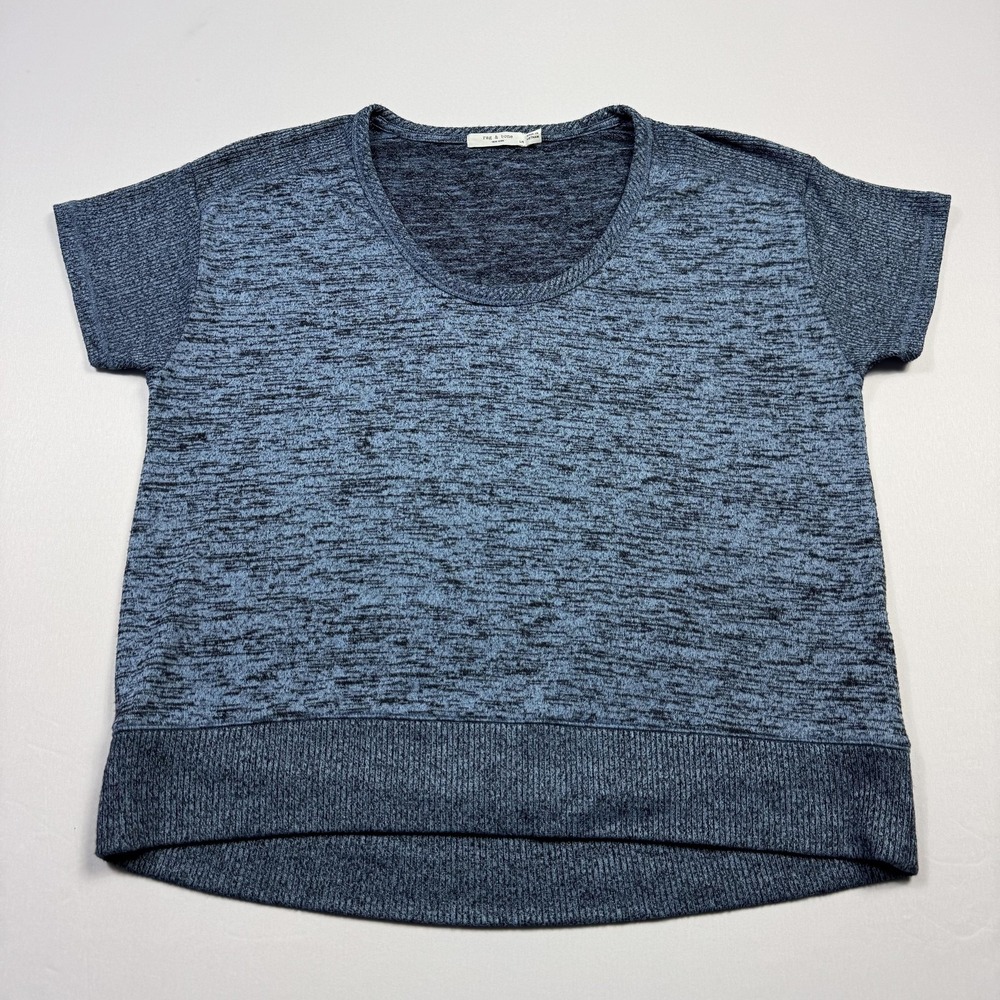 rag & bone Sweater Womens Large Blue Heathered Short Sleeve Scoop Neck High Low